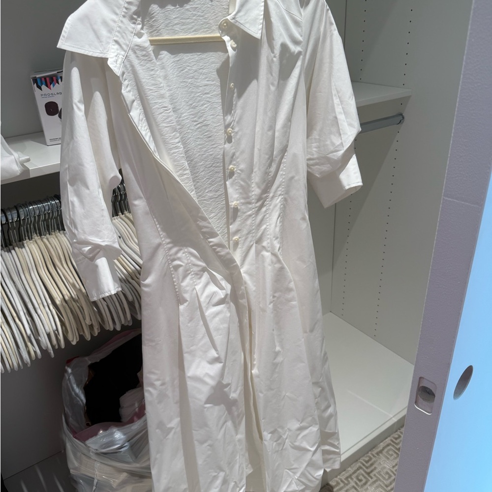 White Button-Front Shirtdress